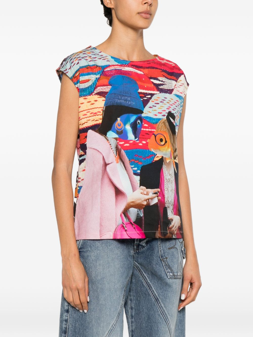 [THE ARTISTYLIST] T-shirts Sleeveless SS26 FISH TOP COTTON MLT