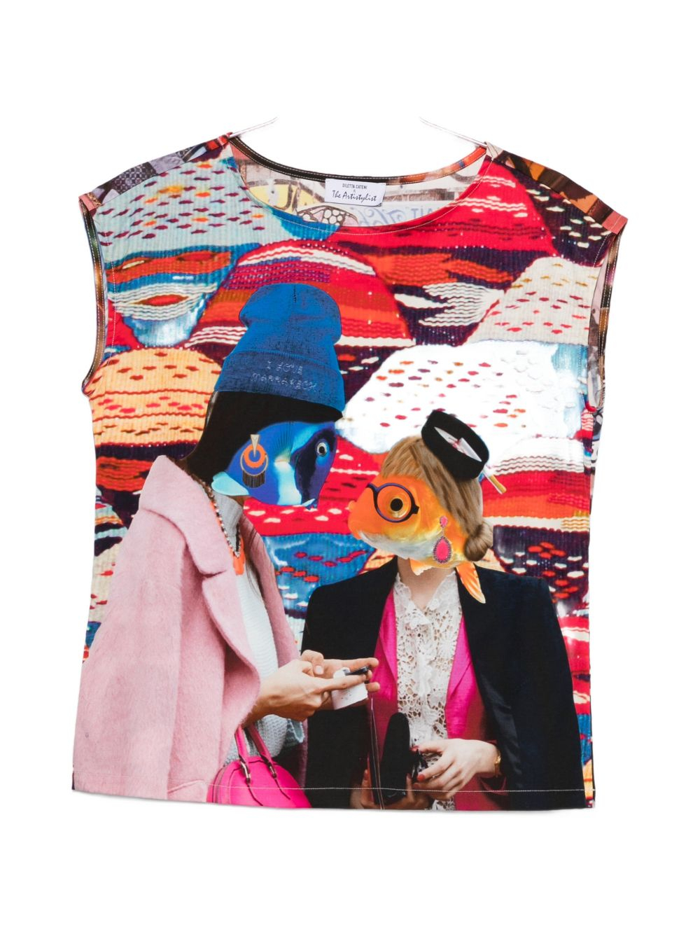 [THE ARTISTYLIST] T-shirts Sleeveless SS26 FISH TOP COTTON MLT