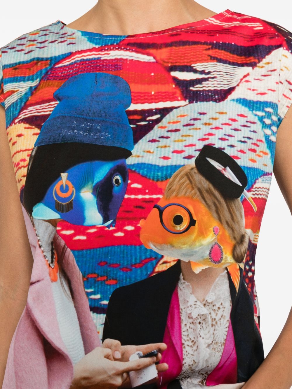 [THE ARTISTYLIST] T-shirts Sleeveless SS26 FISH TOP COTTON MLT