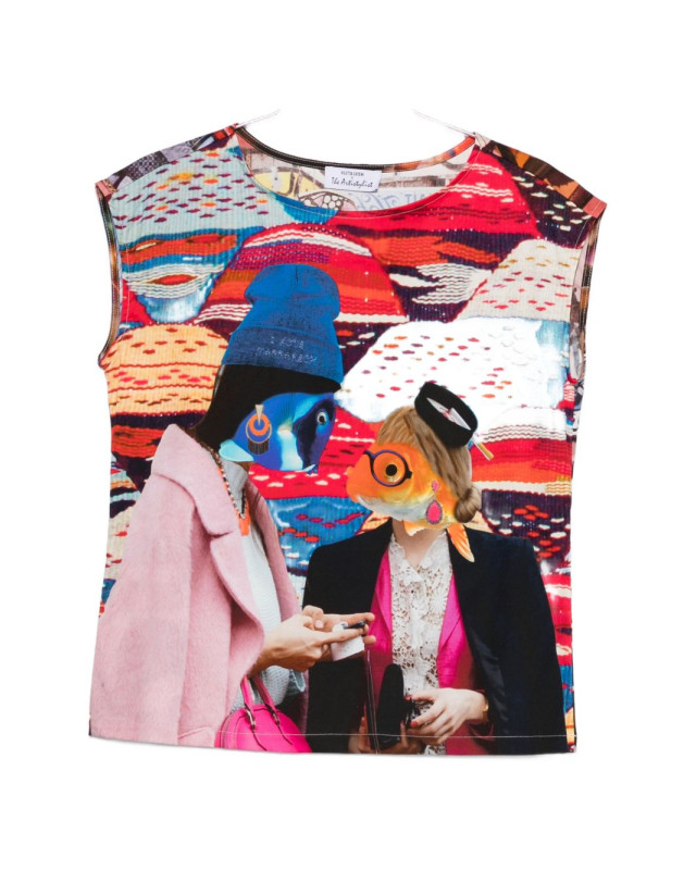 [THE ARTISTYLIST] T-shirts Sleeveless SS26 FISH TOP COTTON MLT