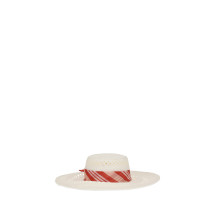 Wide-brim Hat with vichy print silk scarf