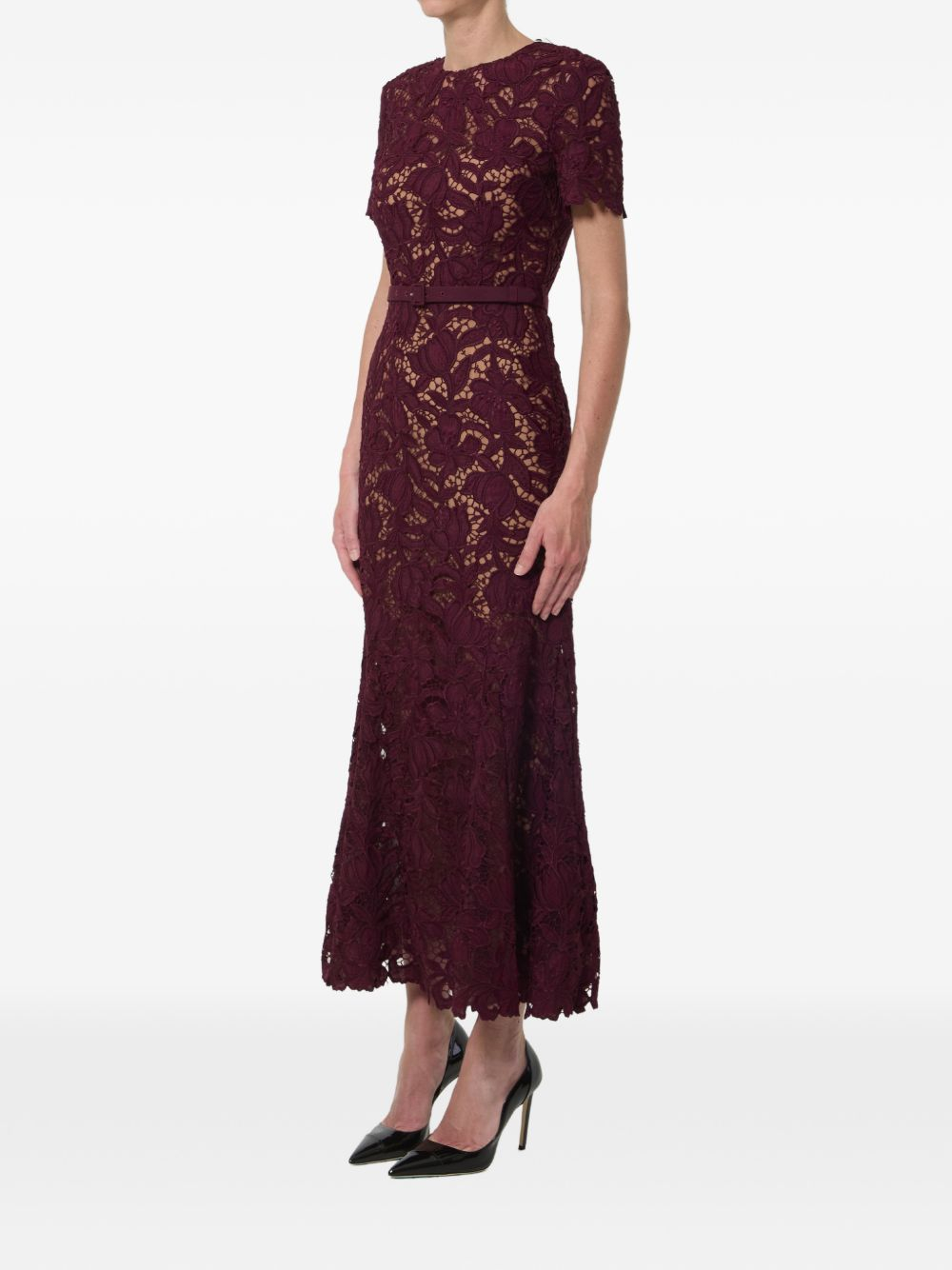 [Self - portrait] Short sleeve dress FW26 PF26-107M-BUBURGUNDY