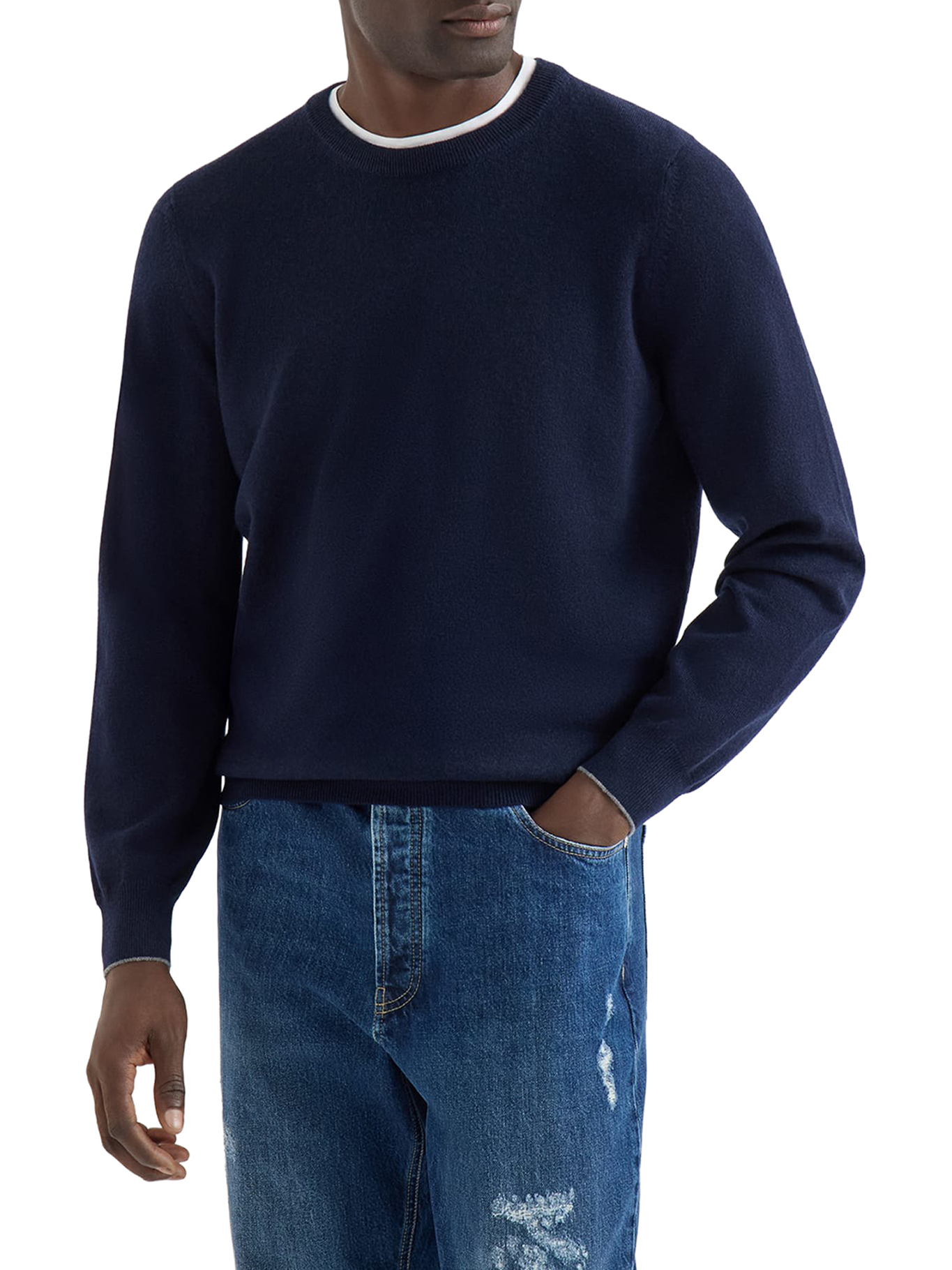 [Brunello Cucinelli] Knitwear FW26 M2200100CW425 NAVY MEDIUM GREY