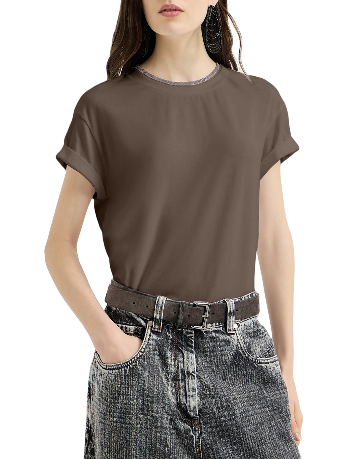 [Brunello Cucinelli] T-shirts Short Sleeve FW26 M0T18BD200C8705 CHOCOLATE