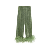 [OSEREE] Trousers SS26 LPF261 LUREX PLUM GREEN