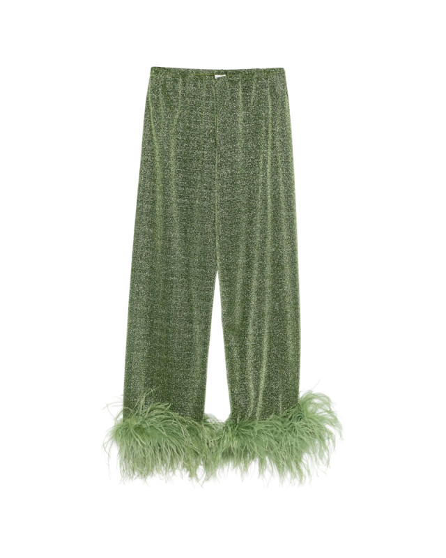 [OSEREE] Trousers SS26 LPF261 LUREX PLUM GREEN