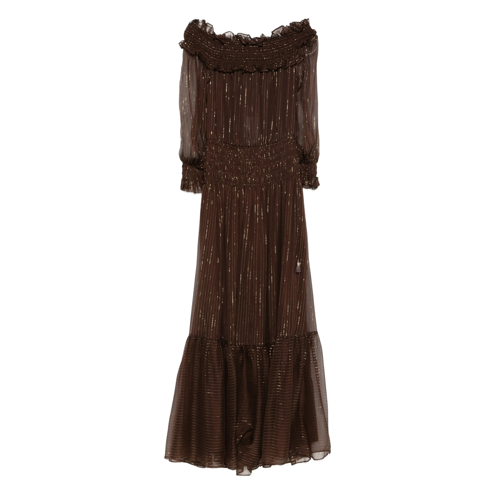 [Self-portrait] Long sleeve dress SS26 RS26-156XA-BR  BROWN