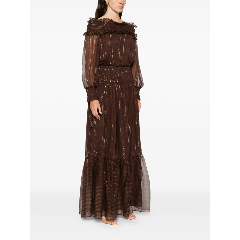 [Self-portrait] Long sleeve dress SS26 RS26-156XA-BR  BROWN