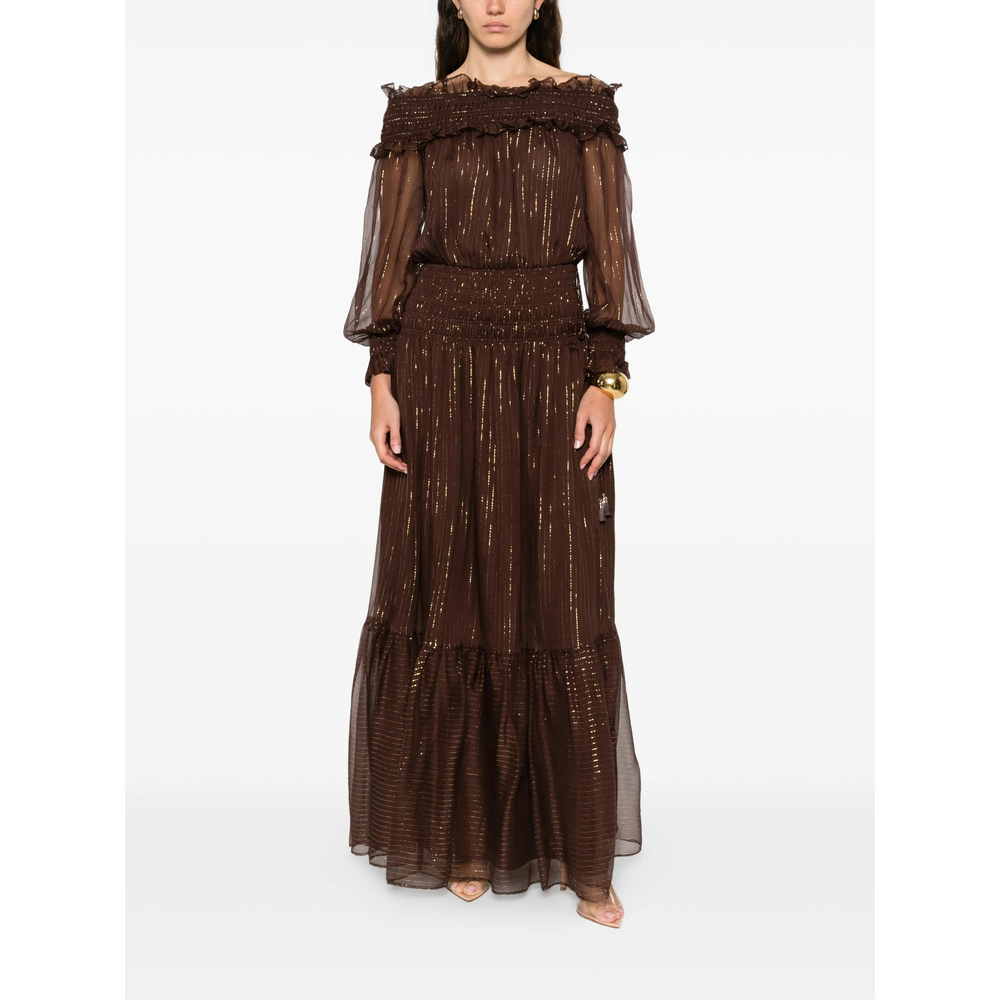 [Self-portrait] Long sleeve dress SS26 RS26-156XA-BR  BROWN
