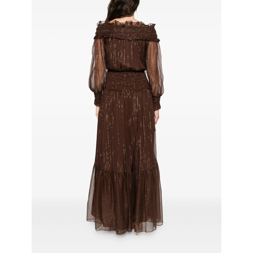 [Self-portrait] Long sleeve dress SS26 RS26-156XA-BR  BROWN
