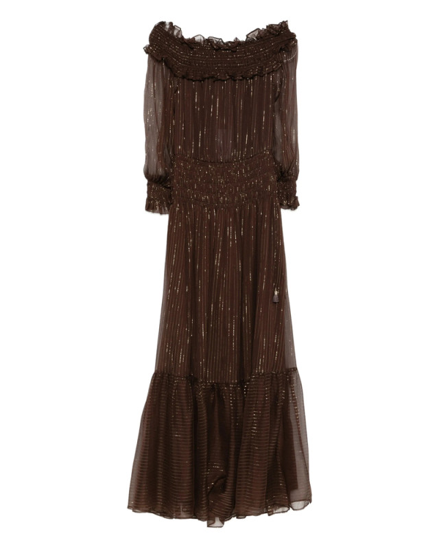 [Self-portrait] Long sleeve dress SS26 RS26-156XA-BR  BROWN