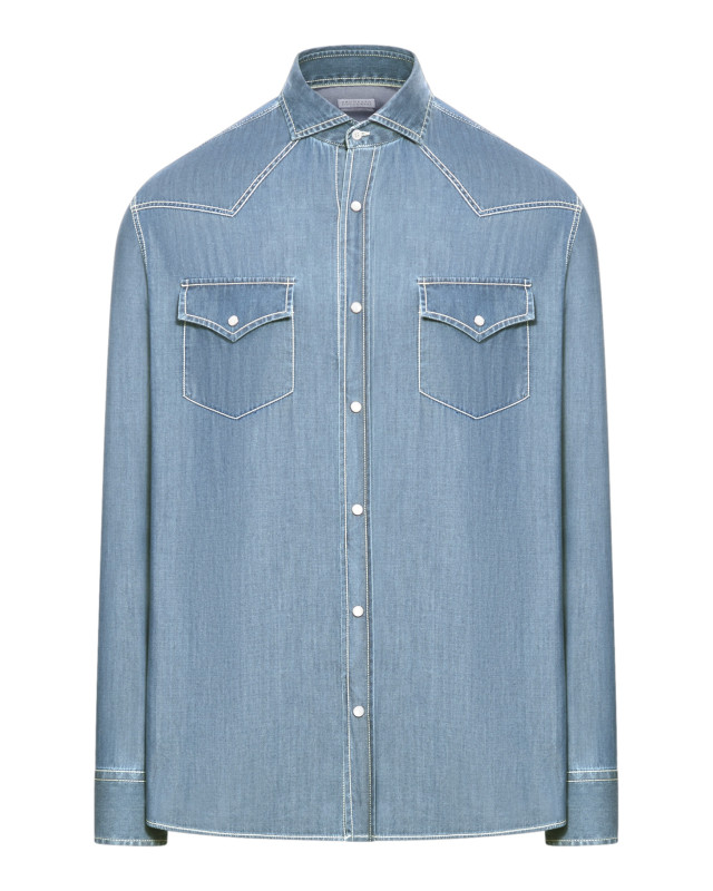[Brunello Cucinelli] Shirts Long Sleeve SS26 MR6834008CBT30 LIGHT DENIM
