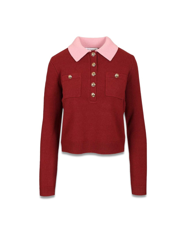 [Self-portrait] T-shirts Long Sleeve FW25 AW25-021TB-BU_BURGUNDY