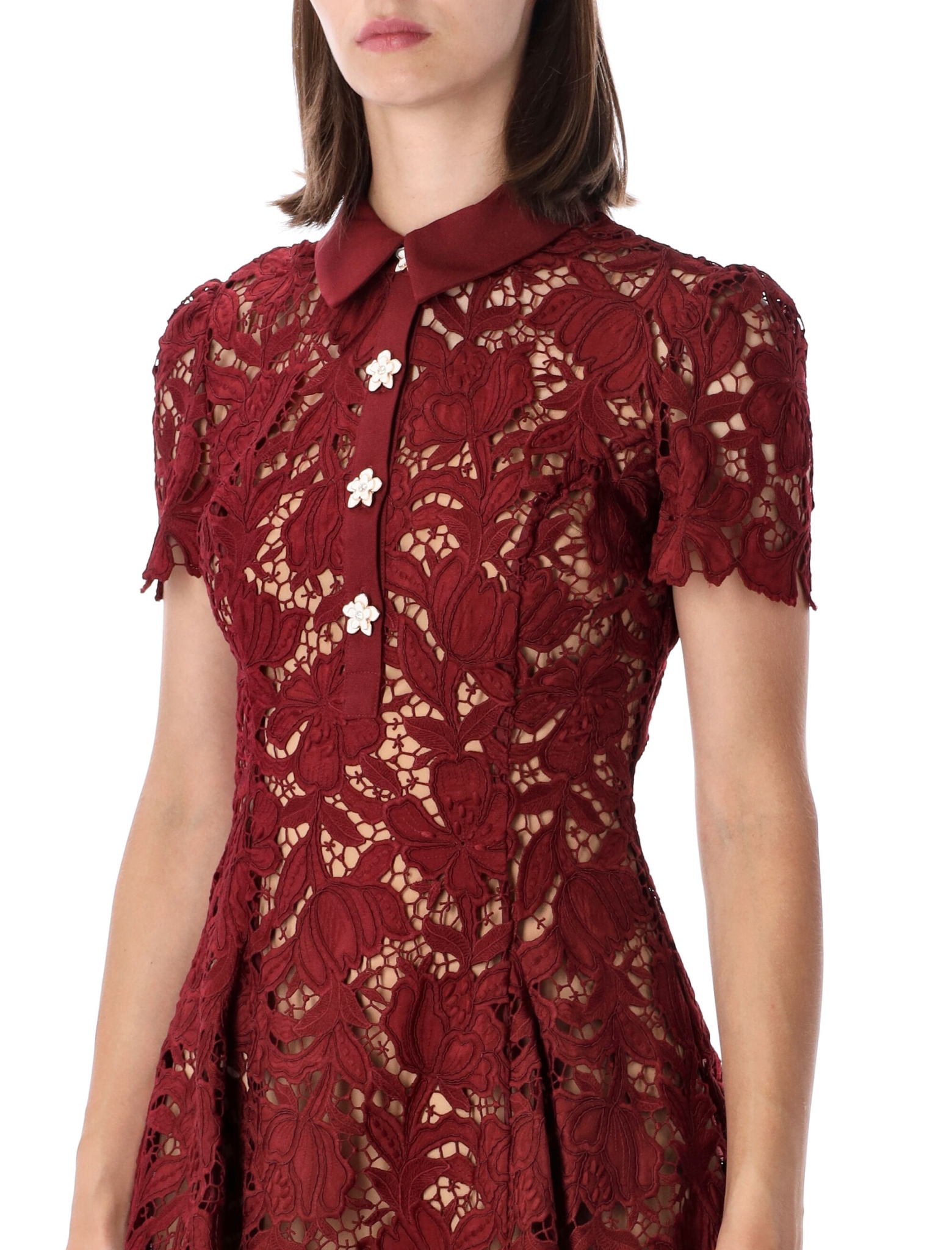 [SELF PORTRAIT] Short sleeve dress FW26 PF26111SABUBURGUNDY