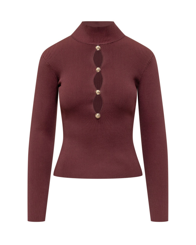 [Self-portrait] T-shirts Long Sleeve SS26 RS26138TBU BURGUNDY