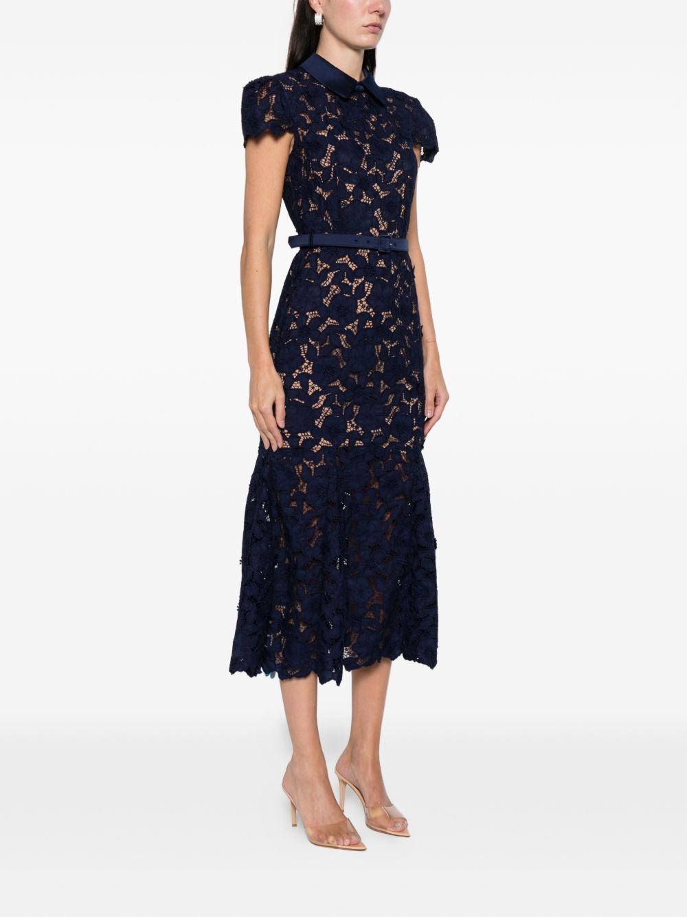 [Self - portrait] Short sleeve dress SS26 RS26-171M-NNAVY