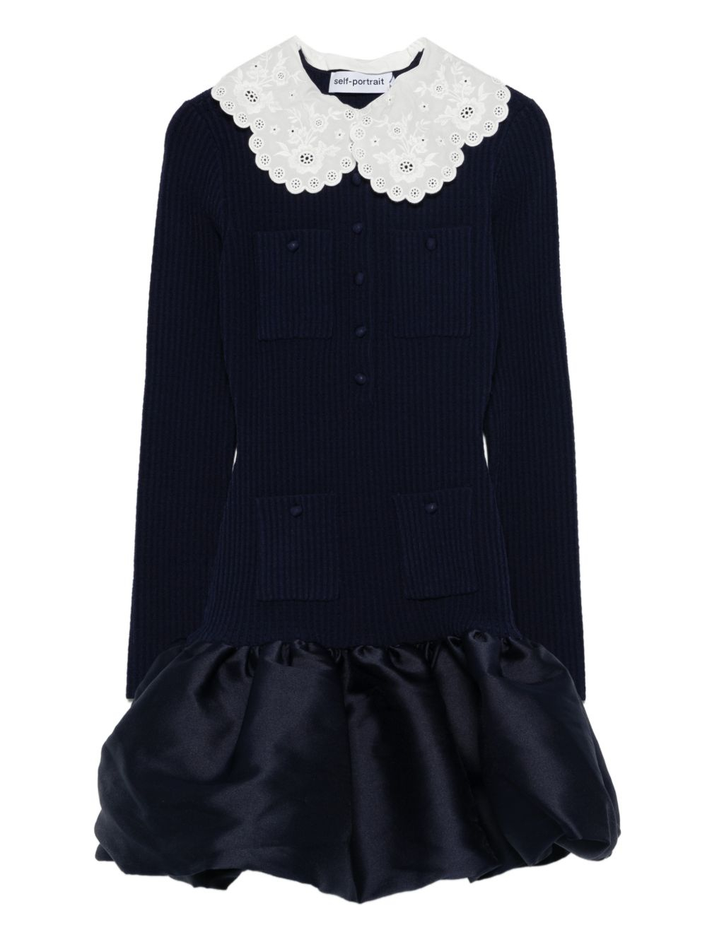 [Self - portrait] Short sleeve dress SS26 RS26-106SB-NNAVY