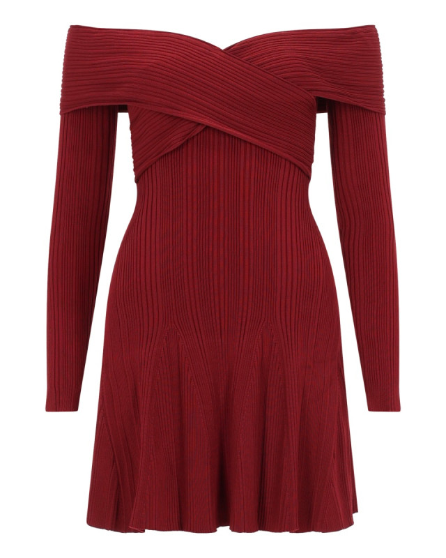 [Self-portrait] Long sleeve dress SS26 RS26-011SA-BU_BURGUNDY