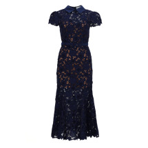 [Self-portrait] Short sleeve dress SS26 RS26-171M-N_NAVY
