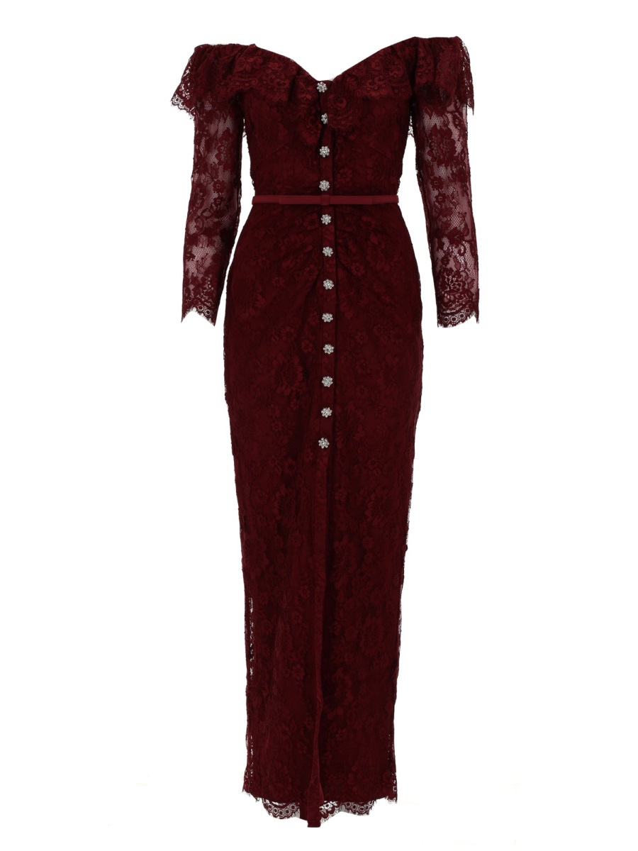 [Self-portrait] Long sleeve dress SS26 RS26-188X-BU_BURGUNDY
