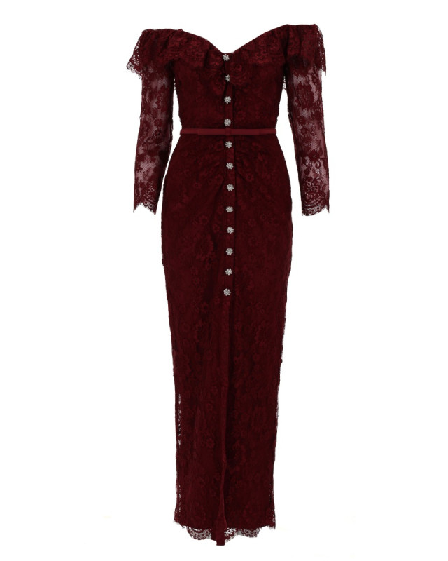 [Self-portrait] Long sleeve dress SS26 RS26-188X-BU_BURGUNDY