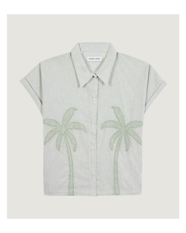 [MAISON LABICHE] Shirts Short Sleeve SS26 ZWSURVILLEPALMLINEN PATCH OLIVE