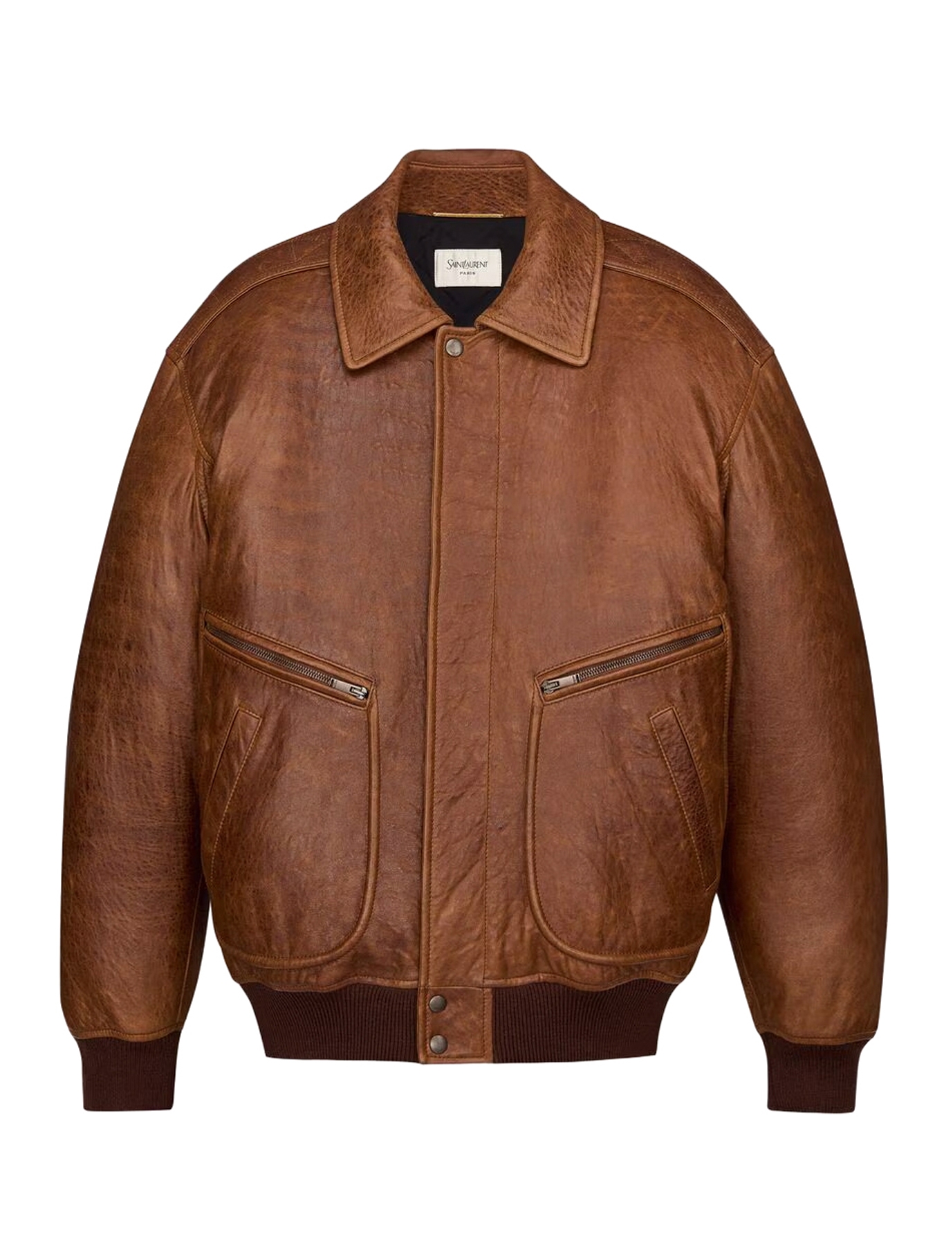 [Saint Laurent] Leather Jacket FW26 858313YCSX22800 BRUN CHENE MARRON TE
