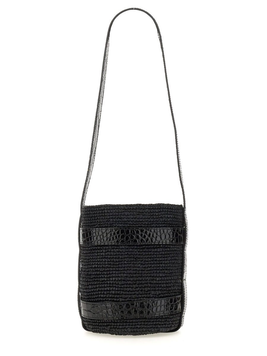 [MANEBI] Shoulder bag SS24 L9.8CT_RAFFIA&LEATHERBLACK&BLACK
