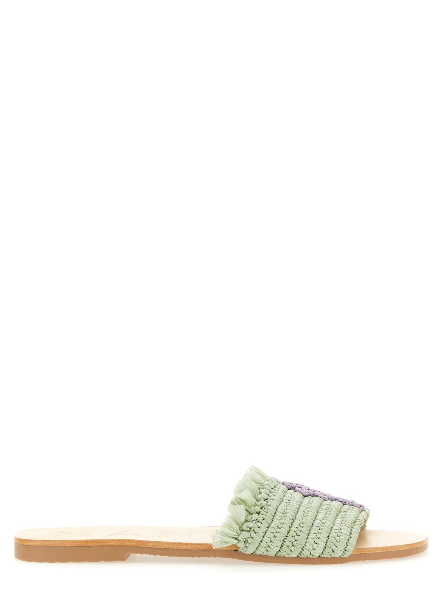 [MANEBI] Sandals SS24 P5.6Y0_FRINGEDKNOTSRAFFIASAGEWITHWISTERIALILACPALM