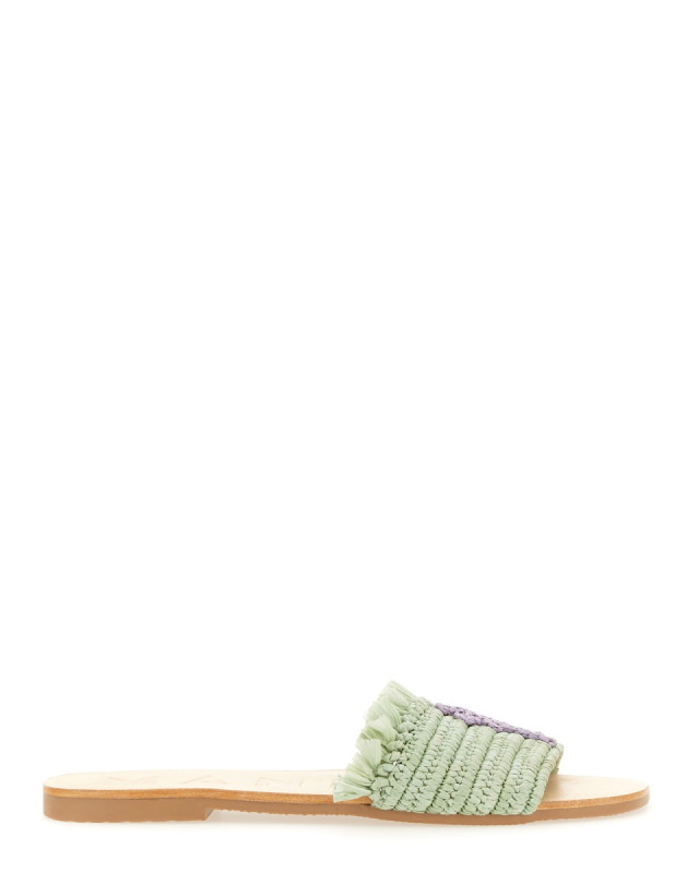 [MANEBI] Sandals SS24 P5.6Y0_FRINGEDKNOTSRAFFIASAGEWITHWISTERIALILACPALM