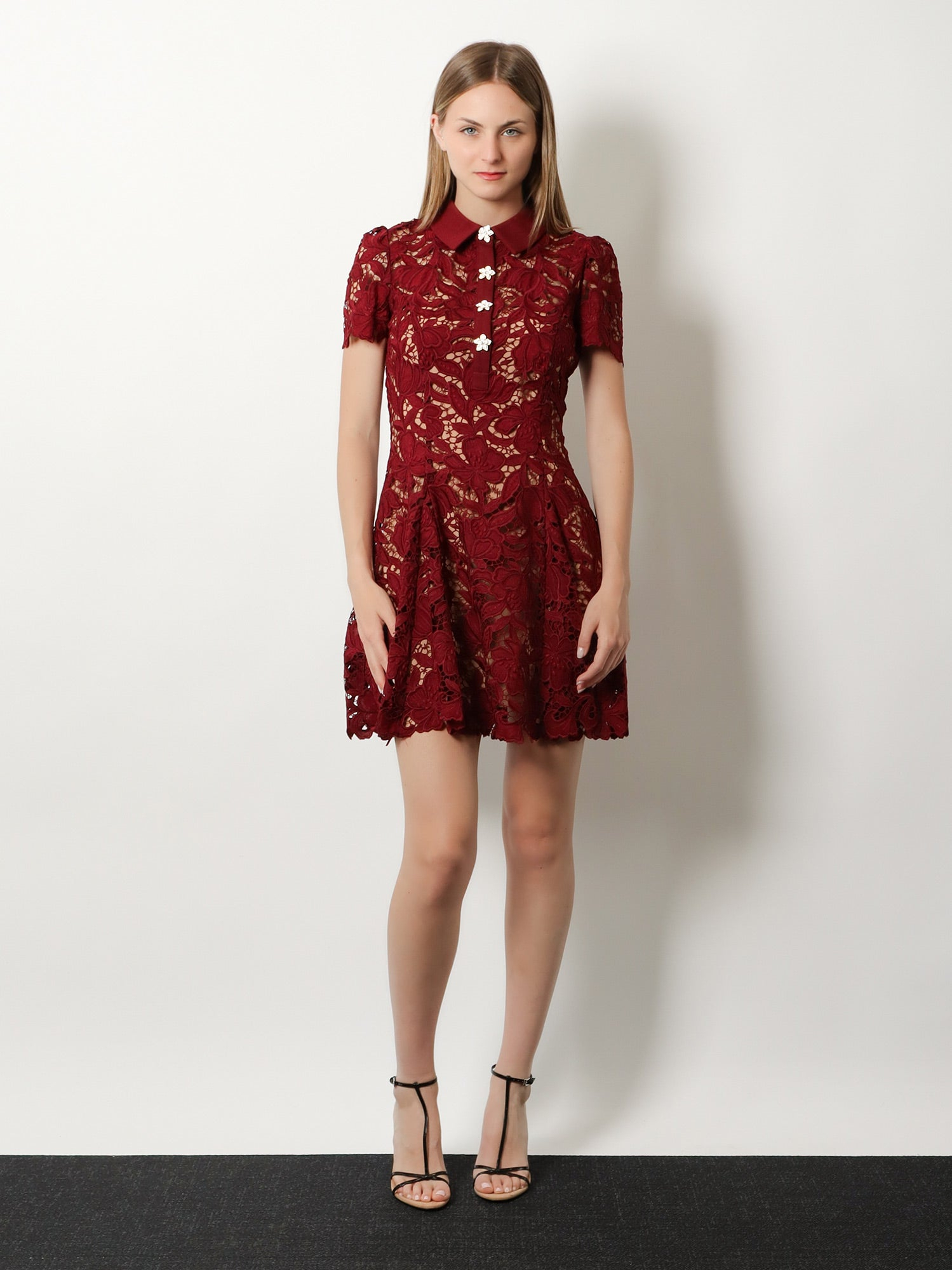 [SELF PORTRAIT] Short sleeve dress FW26 PF26111SABUBURGUNDY