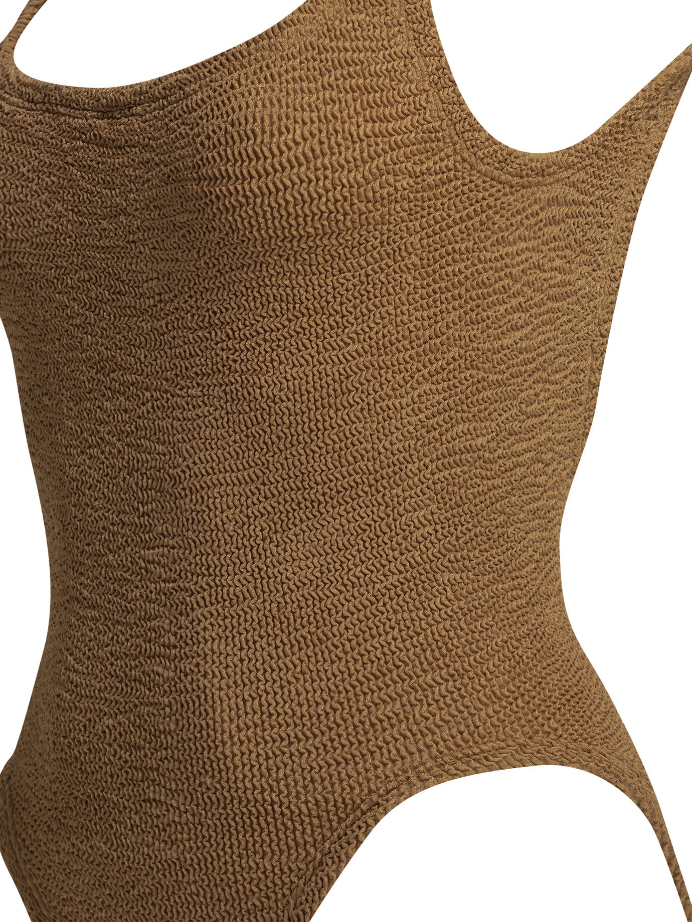 [Hunza G] Monokini SS26 SQUARE NECK SWIMMETALLIC CRINKLEMETALLIC COCOA