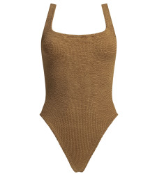 [Hunza G] Monokini SS26 SQUARE NECK SWIMMETALLIC CRINKLEMETALLIC COCOA