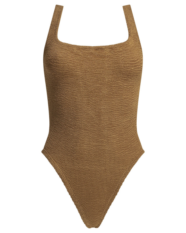 [Hunza G] Monokini SS26 SQUARE NECK SWIMMETALLIC CRINKLEMETALLIC COCOA