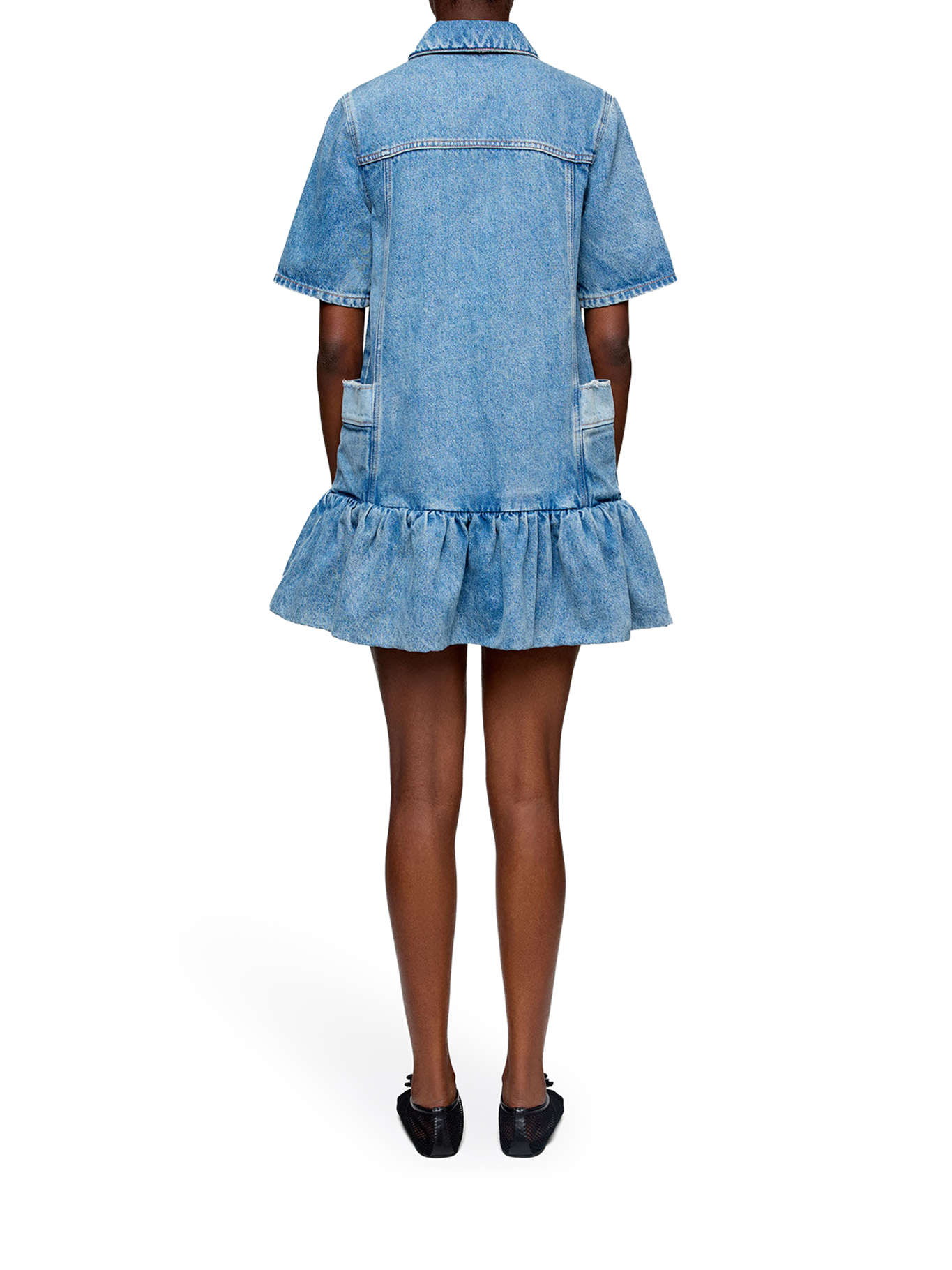 [GANNI] Short sleeve dress SS26 A1030482567 MID BLUE VINTAGE