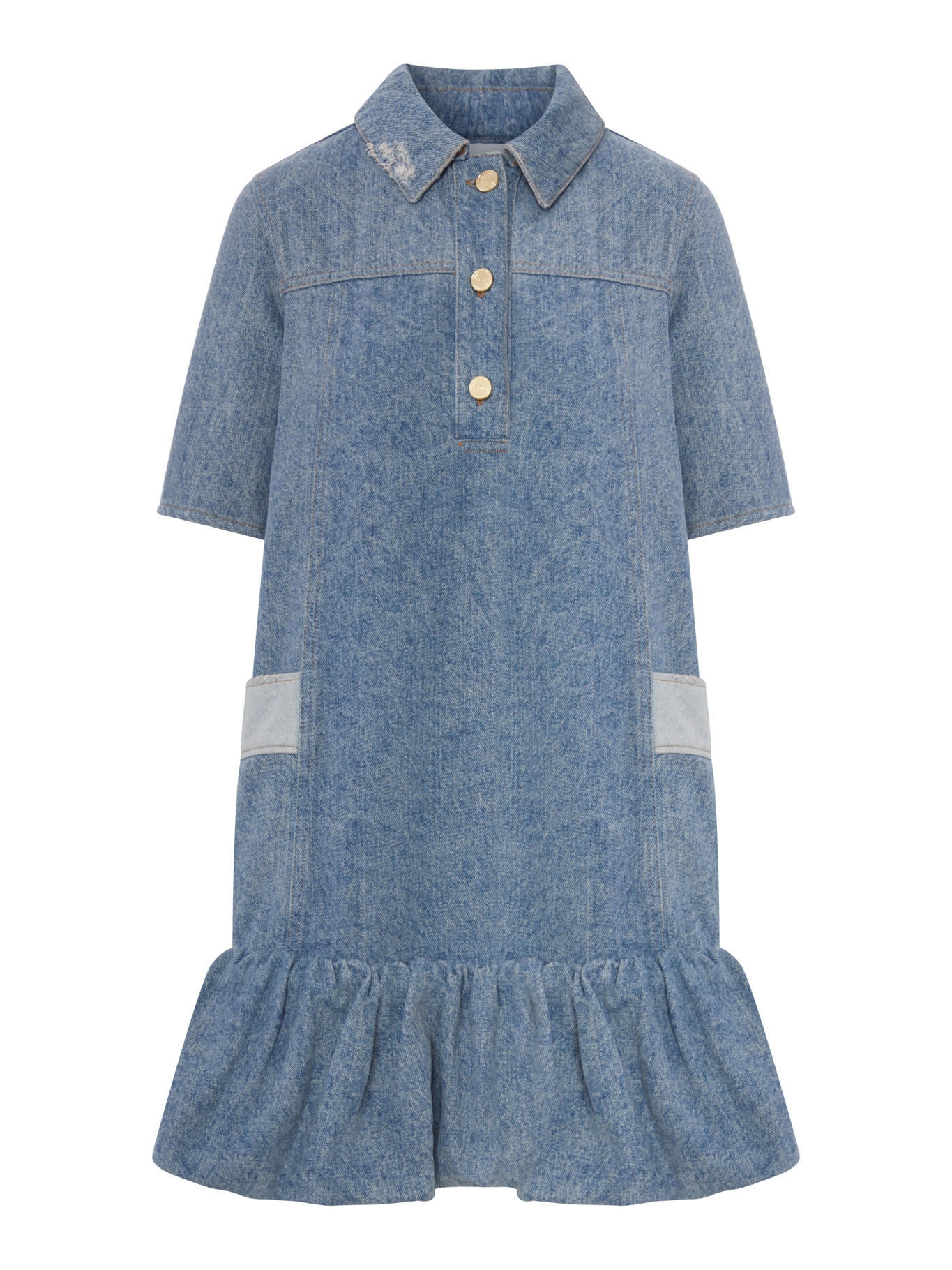 [GANNI] Short sleeve dress SS26 A1030482567 MID BLUE VINTAGE