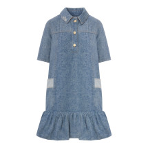 [GANNI] Short sleeve dress SS26 A1030482567 MID BLUE VINTAGE