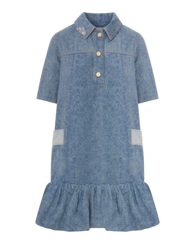 [GANNI] Short sleeve dress SS26 A1030482567 MID BLUE VINTAGE