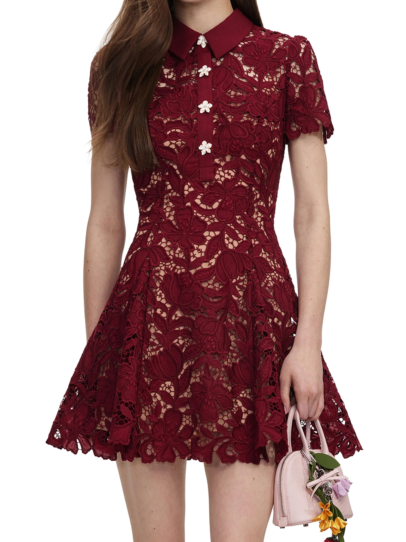 [Self-portrait] Short sleeve dress FW26 PF26111SABUBURGUNDY