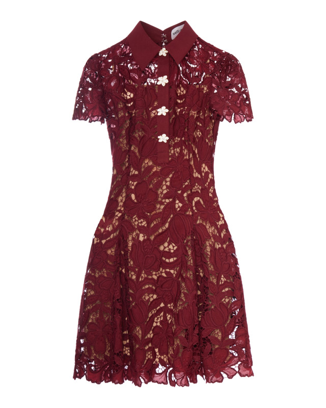 [Self-portrait] Short sleeve dress FW26 PF26111SABUBURGUNDY