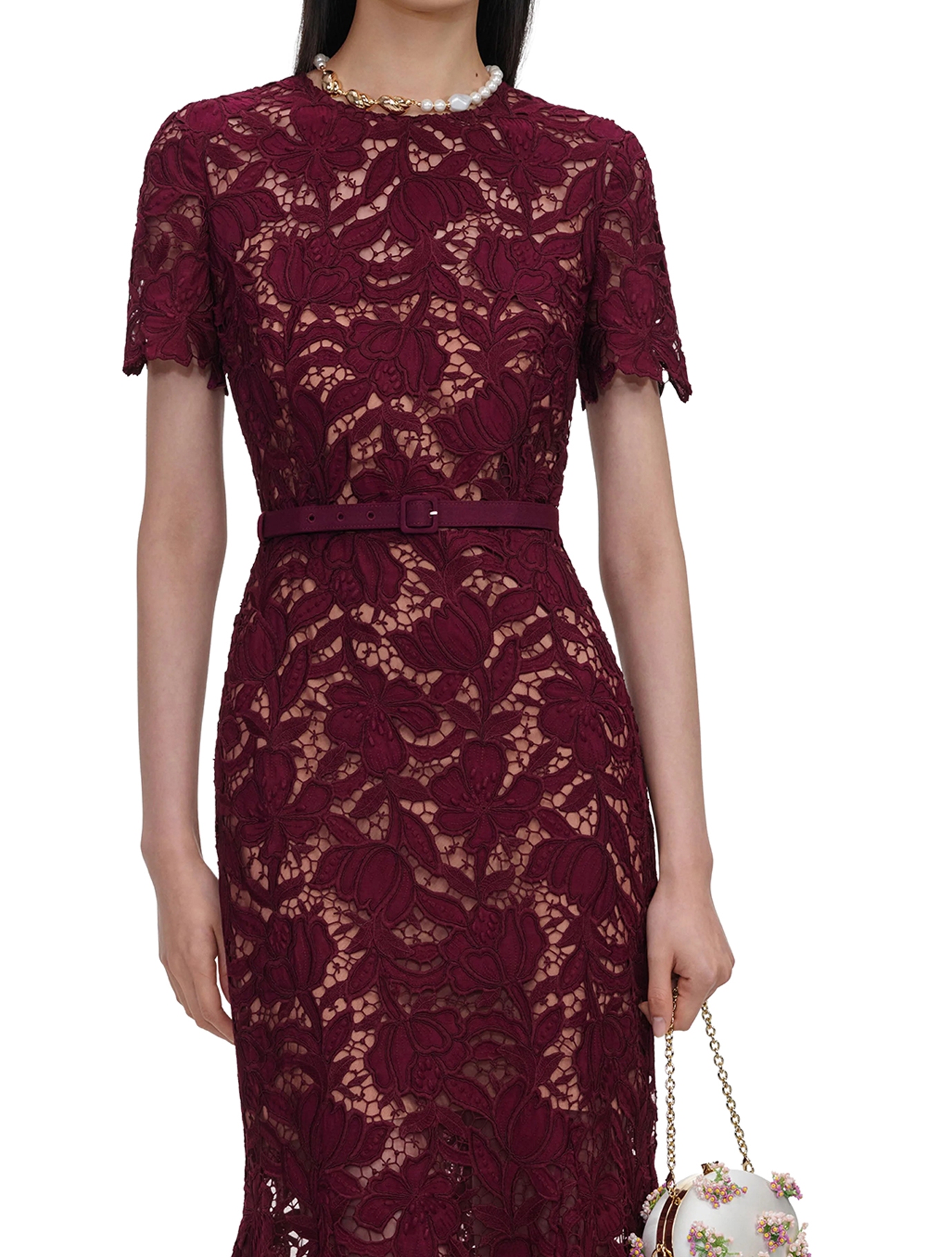 [Self-portrait] Short sleeve dress FW26 PF26107MBUBURGUNDY