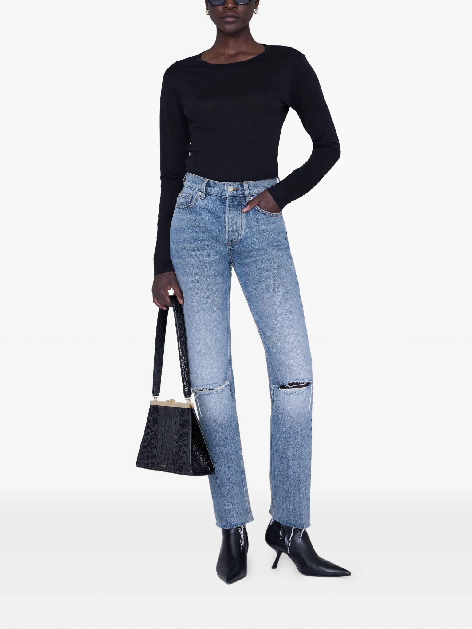 [Anine Bing] T-shirts Long Sleeve FW25 A0811501BLK26