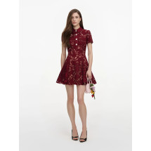 [SELF PORTRAIT] Short sleeve dress FW26 PF26111SABUBURGUNDY