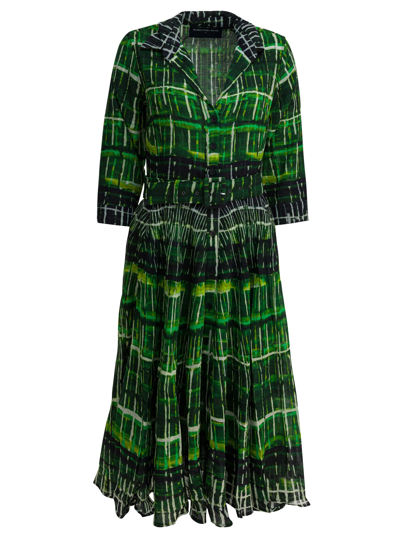 [Samantha Sung] Long sleeve dress FW25 ASTERWATERCOLOR PLAID GREEN
