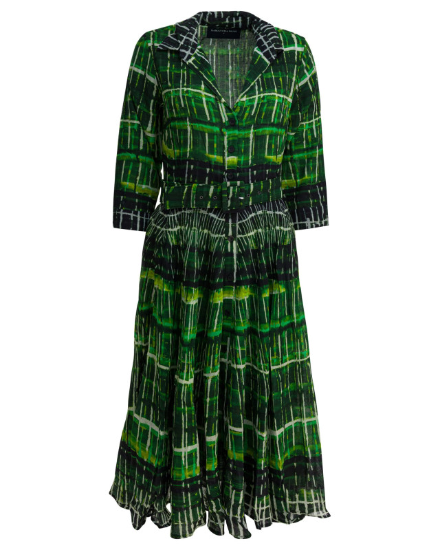 [Samantha Sung] Long sleeve dress FW25 ASTERWATERCOLOR PLAID GREEN