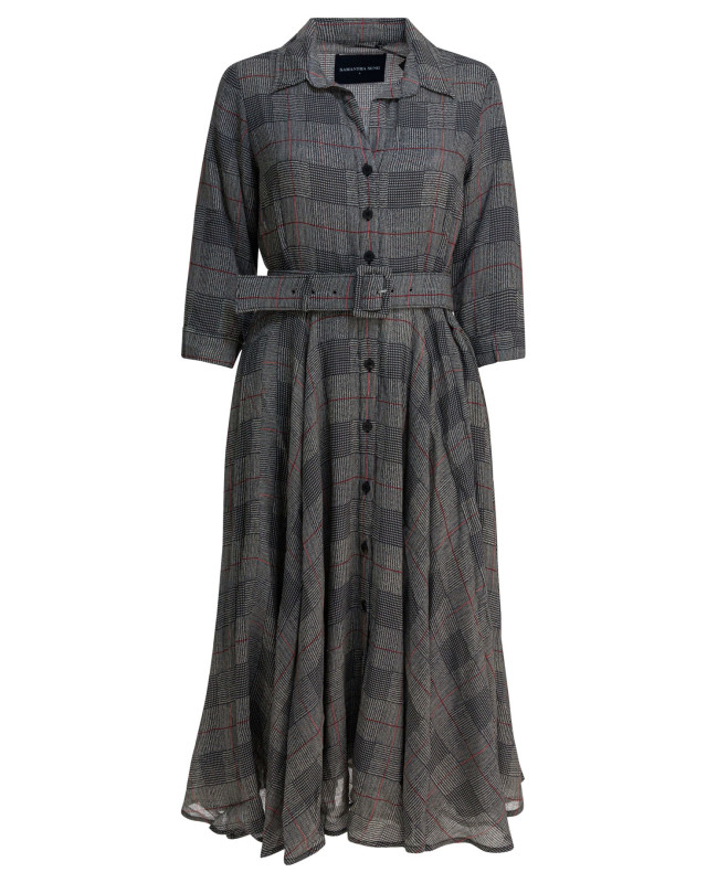 [Samantha Sung] Long sleeve dress FW25 ASTERSAVILE ROW CHECK BIG IVORY BLACK