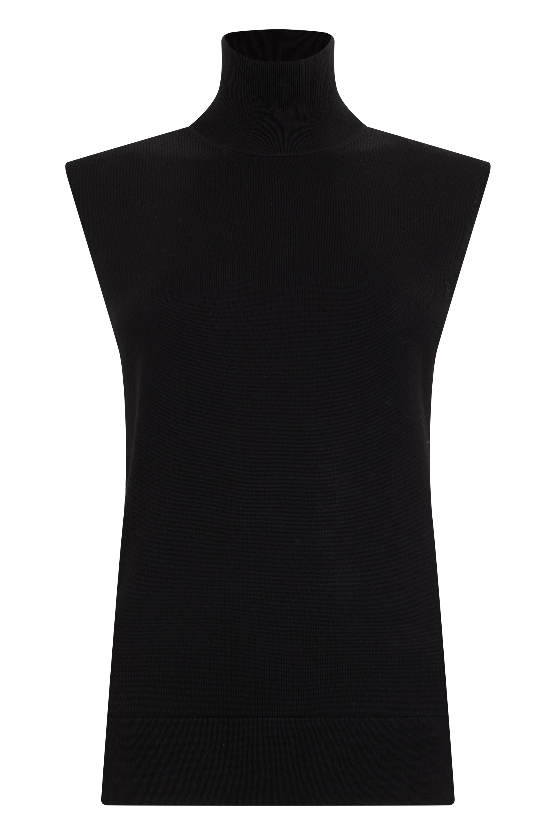 Sweater without sleeves with high collar