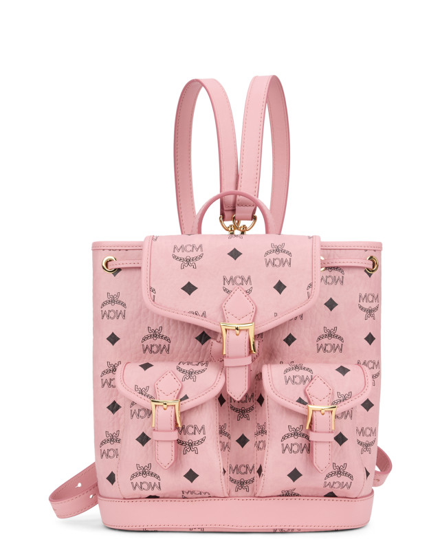 Synthetic leather backpack with monogram pattern