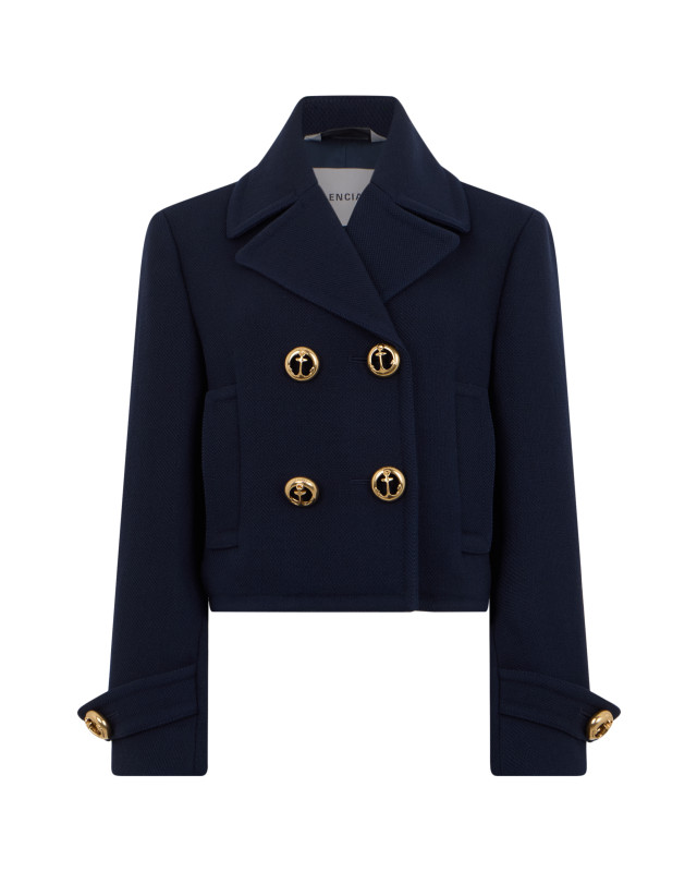 Short wool jacket with decorative buttons