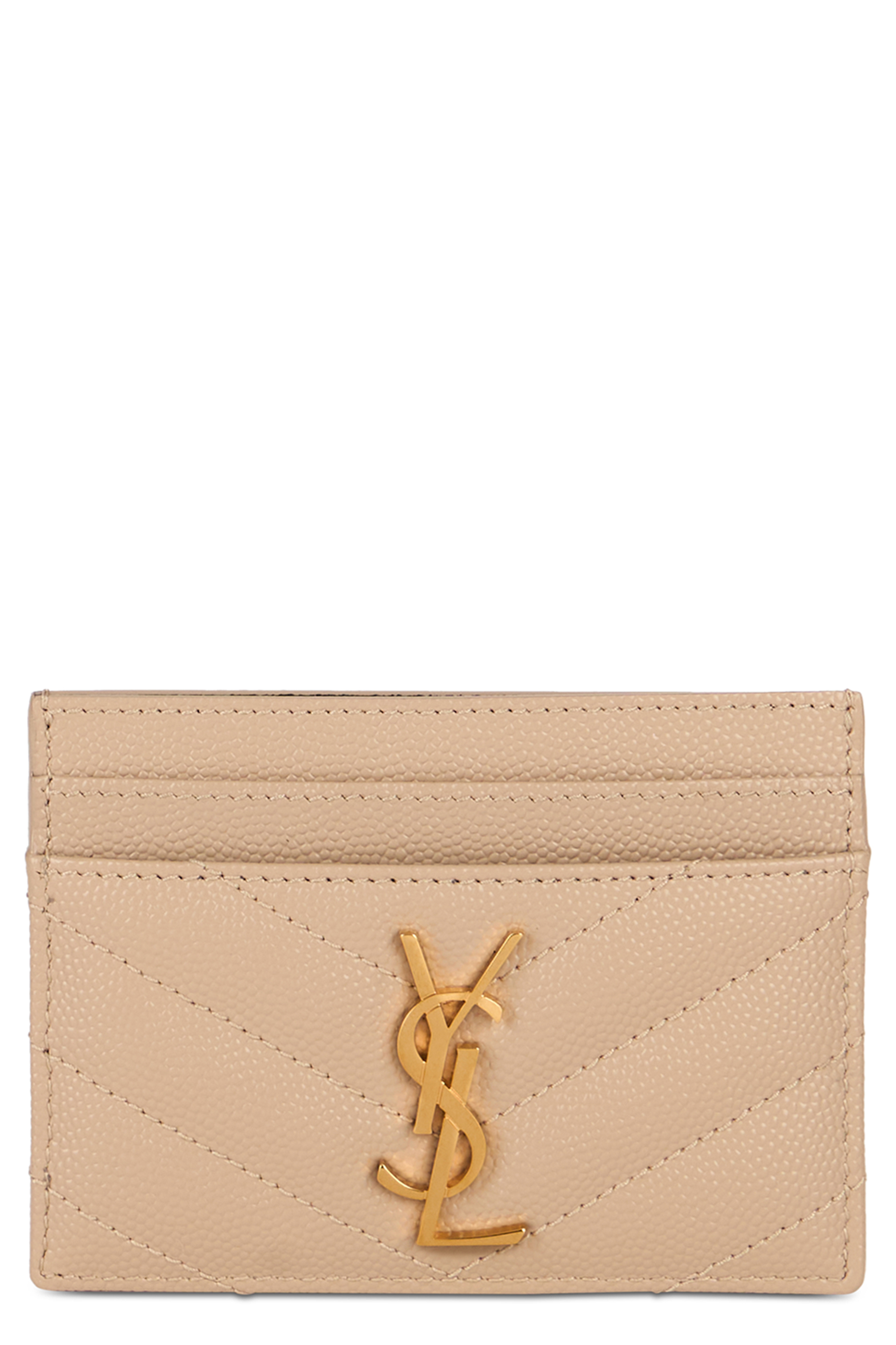 Matelassé leather card holder with logo